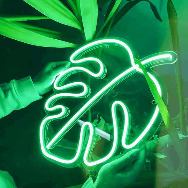 green monsterra leaf neon sign